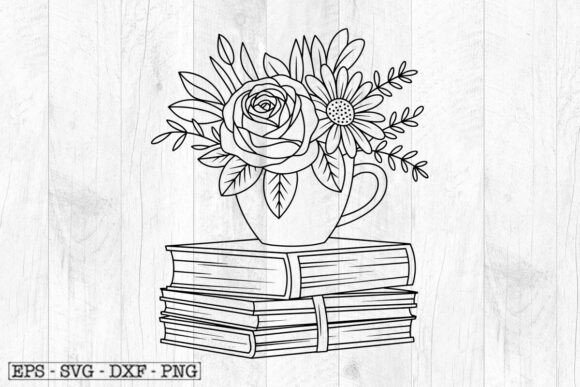 BOOKS and a CUP of Coffee SVG Floral Graphics for Crafts