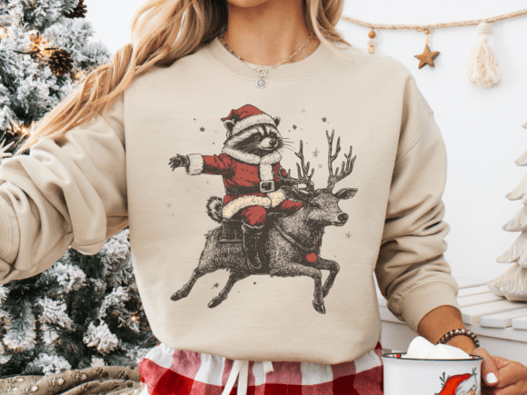 Christmas Raccoon and Reindeer Graphics for T-Shirt Designs