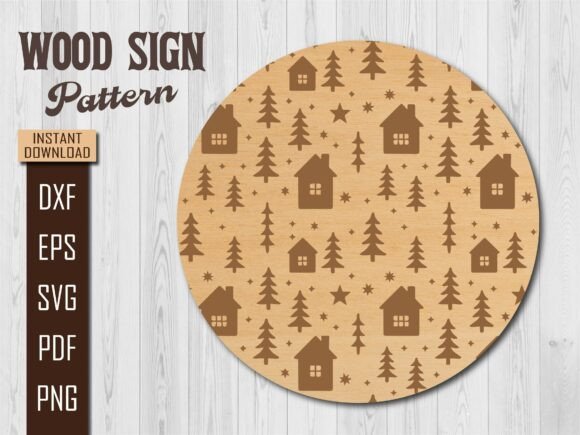Christmas Tree Houses Laser Wood Sign Graphics