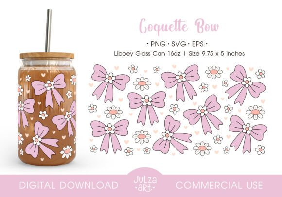 Coquette Bow Daisy Cup Wrap PNG SVG: Graphics for Crafts