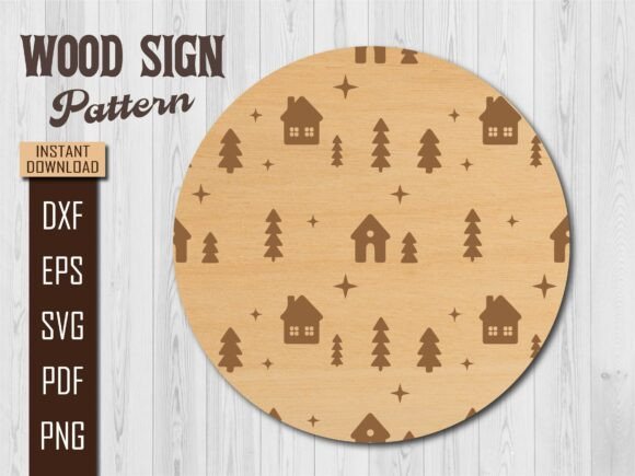 Forest Cabin Pattern Laser Wood Sign for Graphics & Laser Engraving