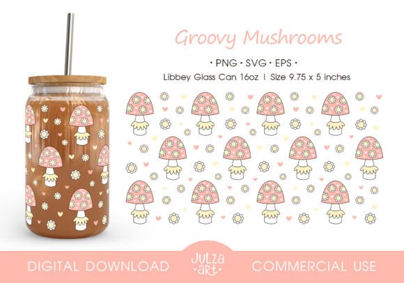 Retro Mushroom Cup Wrap PNG SVG: Graphics for Crafts